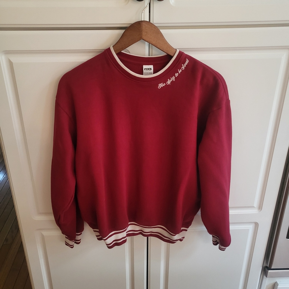 VS PINK Fleece Crew Neck Sweatshirt Red LIMITED EDITION Too Spicy Sz S